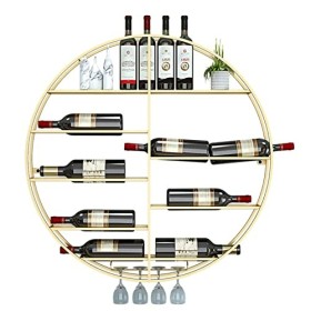 Casier à vin Mural Étagère de Stockage de vin, Support de Verre à vin de décoration Suspendue Ronde, Porte-Bouteille de vin, 