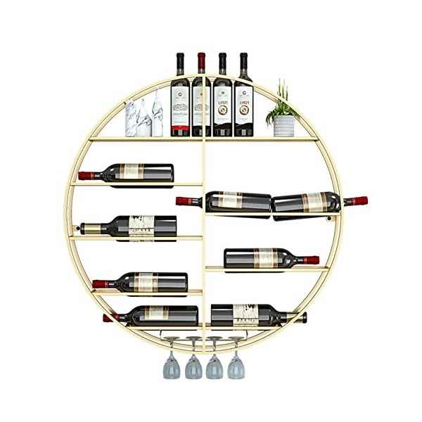 Casier à vin Mural Étagère de Stockage de vin, Support de Verre à vin de décoration Suspendue Ronde, Porte-Bouteille de vin, 