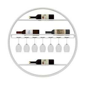 TZUFA Casiers à vin muraux Ronds avec Support de Verre à vin, étagère de Stockage de vin Suspendue, Porte-Bouteille de vin, O