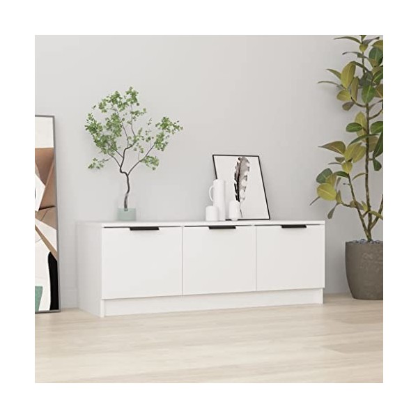 Maxspace TV Meuble, Meuble Tele, Meuble TV Chambre, Meuble TV IindustrielBlanc 102x35x36,5 cm Bois dingénierieConvient à la 