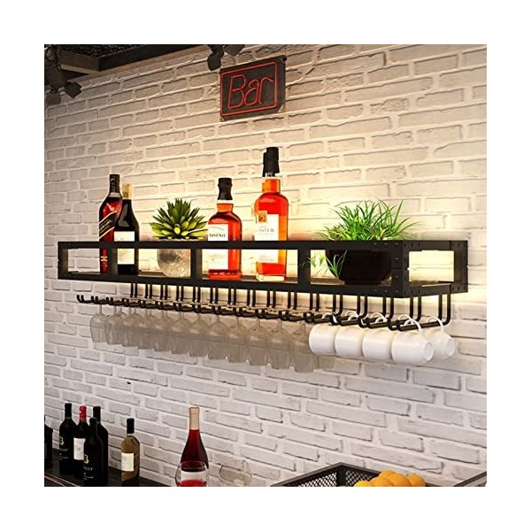 KibxaN Porte-verre à vin mural - Étagères murales en fer forgé - Présentoir à vin suspendu, présentoir à barre suspendue, cas