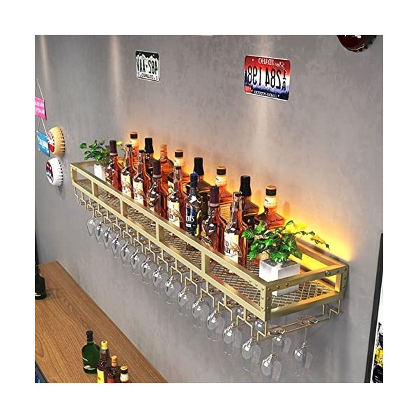 KibxaN Porte-verre à vin mural - Étagères murales en fer forgé - Présentoir à vin suspendu, présentoir à barre suspendue, cas