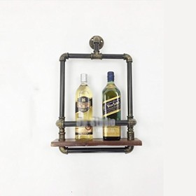 Casier à vin, loft Tuyau en Fer forgé Mur en Bois Massif Suspendu casier à vin Bar casier à vin, présentoir