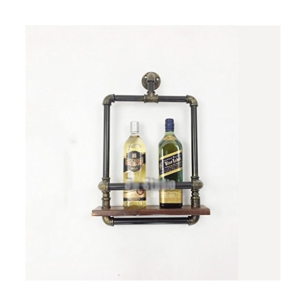 Casier à vin, loft Tuyau en Fer forgé Mur en Bois Massif Suspendu casier à vin Bar casier à vin, présentoir