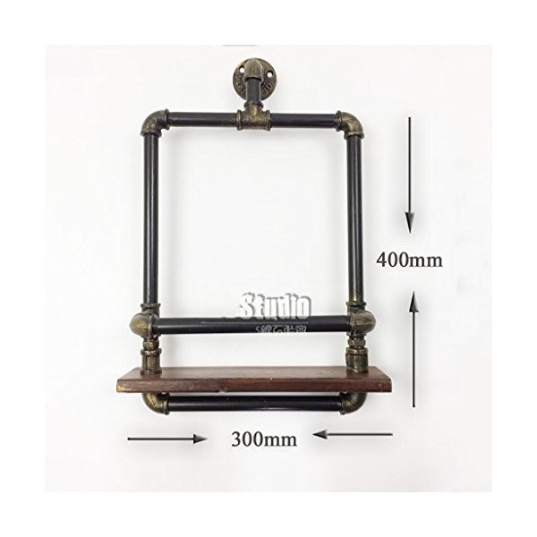 Casier à vin, loft Tuyau en Fer forgé Mur en Bois Massif Suspendu casier à vin Bar casier à vin, présentoir