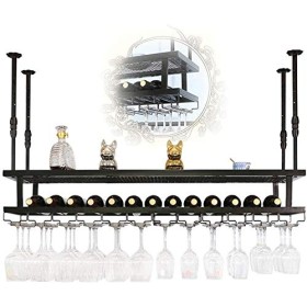 ZentOy Casier à vin Suspendu avec Support en Verre et étagère, casier à vin Suspendu à 2 Niveaux, étagère de décoration de Pl