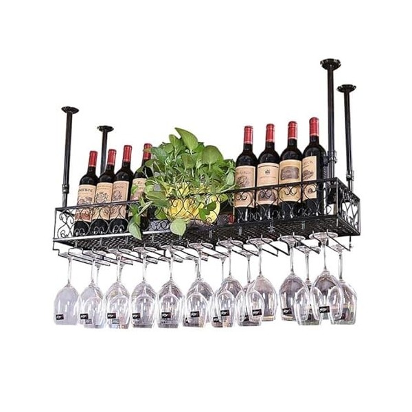 Casier à vin Casier à Verres à Vin de Plafond, Casier à Verres à Vin Suspendu Noir Armoire à Vin Suspendue Réglable en Hauteu