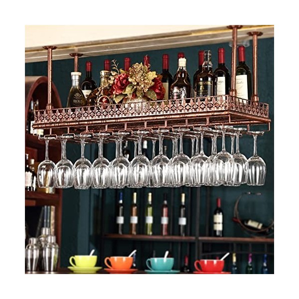 Casier à vin de plafond, support de bouteille de vin suspendu avec porte-verres, support de stockage de vin à la maison vinta