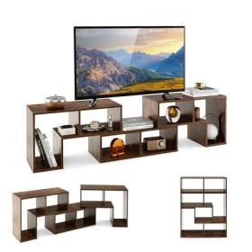 COSTWAY Meuble TV 6 Compartiments en 3 Pcs Modulaire, Banc TV Extensible 140-170cm pour TV 65" au Max, Meuble Télé Étagère Mo