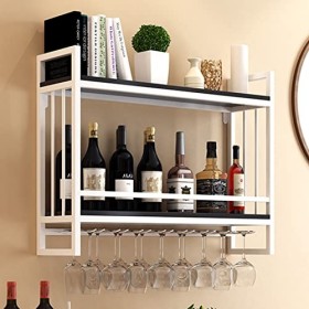 TZUFA Casier à vin en métal et Bois Mural, Support à vin à 2 Niveaux, étagères de Rangement, Porte-Bouteille de vin avec Dess