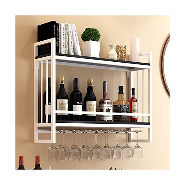 TZUFA Casier à vin en métal et Bois Mural, Support à vin à 2 Niveaux, étagères de Rangement, Porte-Bouteille de vin avec Dess