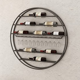 TZUFA Casiers à vin ronds modernes avec support de verre à vin, étagère de rangement pour étagère à vin suspendue en métal, p