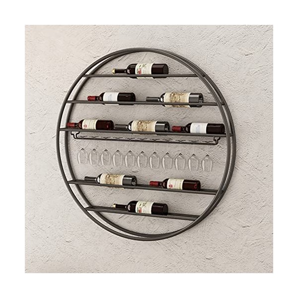 TZUFA Casiers à vin ronds modernes avec support de verre à vin, étagère de rangement pour étagère à vin suspendue en métal, p
