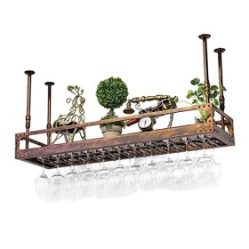 Casier à Vin Industriel Supports à Verres à Vin Suspendus au Plafond Étagère de Rangement pour Vin en Métal, Étagère de Décor