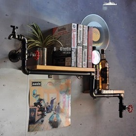 Casier à vin, loft Tuyau en Fer forgé Mur en Bois Massif Suspendu casier à vin Bar casier à vin, présentoir