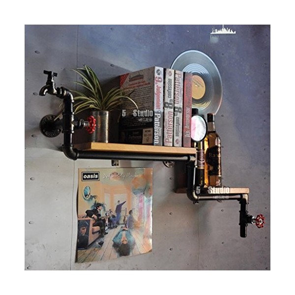 Casier à vin, loft Tuyau en Fer forgé Mur en Bois Massif Suspendu casier à vin Bar casier à vin, présentoir