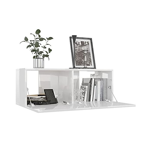 Festnight Meuble TV à Suspendre/Banc TV Meuble TV de Salon Mural, Meuble TV Bas Blanc Brillant 80x30x30 cm Aggloméré