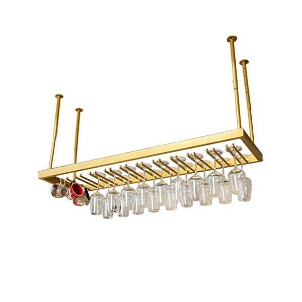 PJQUEKAIPJ Casier à vin, bar, restaurant, suspendu, casier à verres à vin, supports à verres à pied dorés, support à bouteill