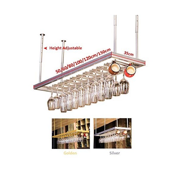 PJQUEKAIPJ Casier à vin, bar, restaurant, suspendu, casier à verres à vin, supports à verres à pied dorés, support à bouteill