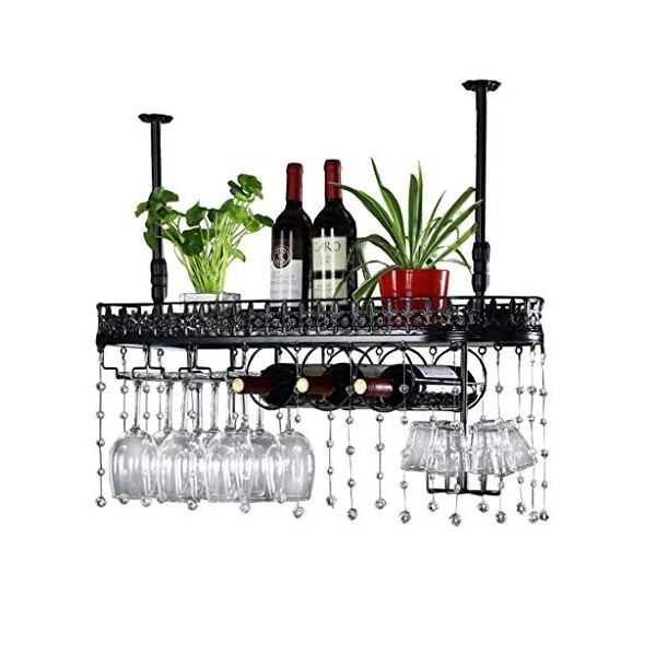 PJQUEKAIPJ Casier à vin, Bar, Restaurant, Suspendu, casier à Verres à vin, Porte-Verres à Pied, Support Noir pour Bouteilles 