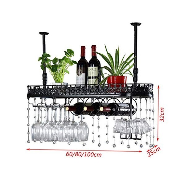 PJQUEKAIPJ Casier à vin, Bar, Restaurant, Suspendu, casier à Verres à vin, Porte-Verres à Pied, Support Noir pour Bouteilles 