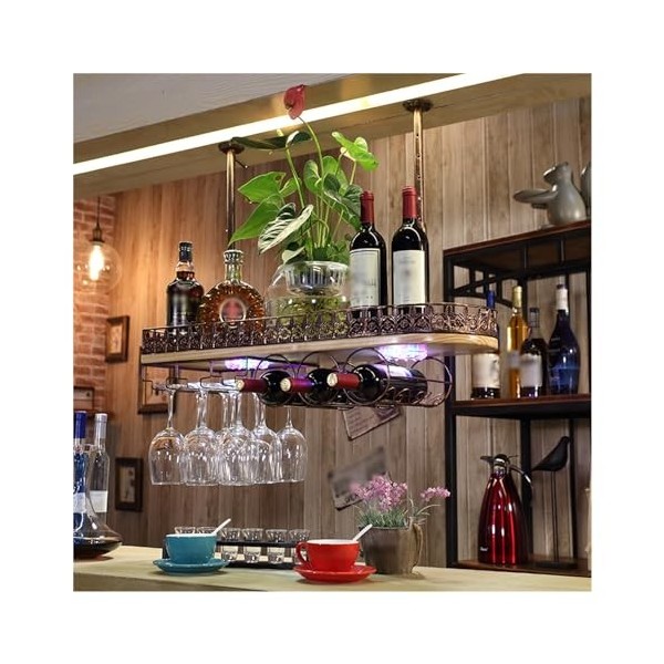 KAZUP Casier à vin réglable en hauteur, comptoir de bar en fer, support à vin suspendu, armoire murale à lenvers, armoire à 
