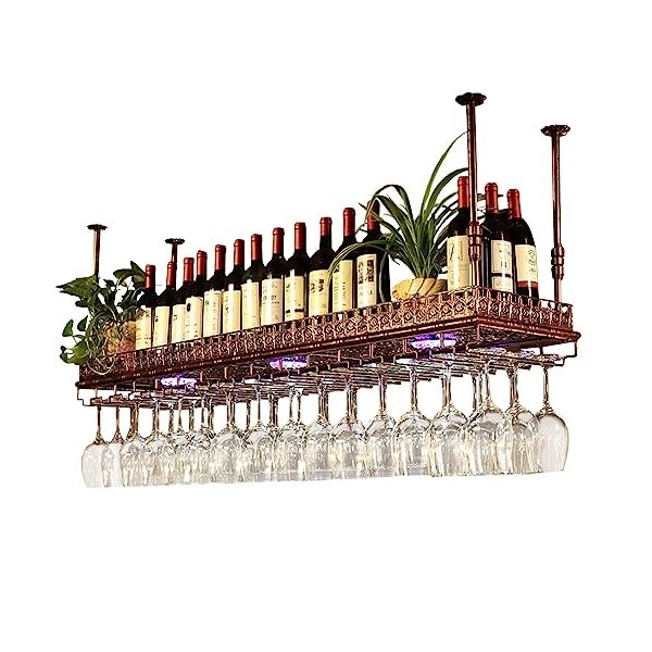 Junpllvic Casier à vin Etagère Étagère à vin suspendue, gobelets en verre à vin suspendus en métal noir Étagère à vin