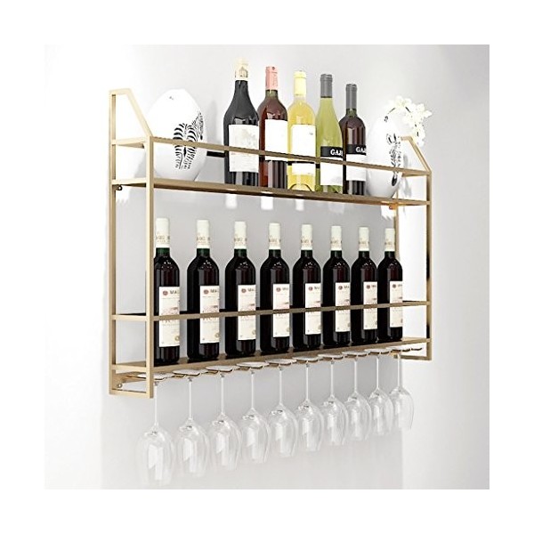 Casier à vin, casier à vin Mural, présentoir à vin en Fer, Porte-gobelet Couleur : Or, Taille : 60 cm 