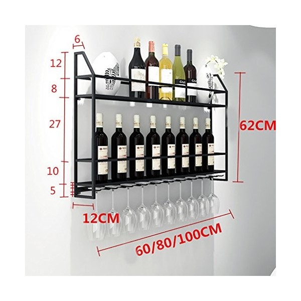 Casier à vin, casier à vin Mural, présentoir à vin en Fer, Porte-gobelet Couleur : Or, Taille : 60 cm 