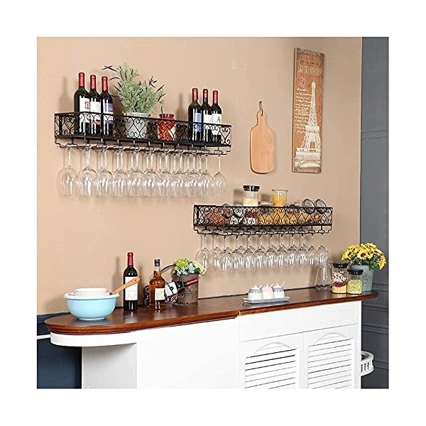 Casier à vin suspendu avec support de verre et étagère, casier à verres à vin mural en fer forgé, casier à vin mural, casier 
