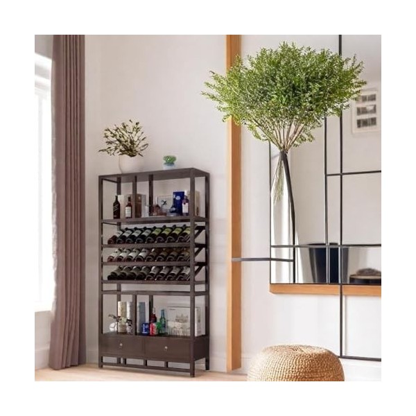 Wooden Wine Bar Cabinet with Barn Door, 24-Bottle Metal Wine Storage Rack, Home Bar Cabinet Wine Cabinets for Dining Room Win