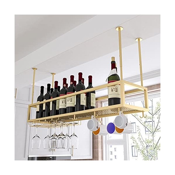 Casier à vin Porte-Bouteille de vin Flottant, Supports métalliques Suspendus au Plafond pour gobelet en Verre, étagère de Ran