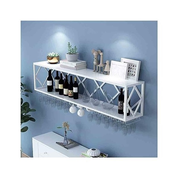 Casier à vin Mural, étagère à Bouteilles de vin en Fer à 2 Niveaux avec Support à Verres à Pied, présentoir de Stockage de vi