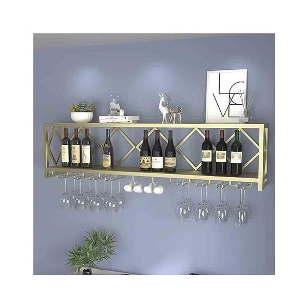 Casier à vin Mural, étagère à Bouteilles de vin en Fer à 2 Niveaux avec Support à Verres à Pied, présentoir de Stockage de vi