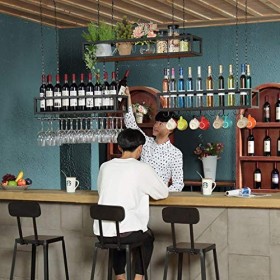PJQUEKAIPJ Casier à vin, Bar, Restaurant, casier à Verres à vin, Support à Verres à Pied Suspendu Industriel, Support Mural e