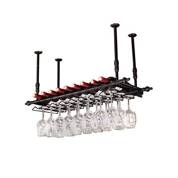 PJQUEKAIPJ Casier à vin, Bar, Restaurant, Suspendu, casier à Verres à vin, Porte-Bouteille de vin au Plafond, en Fer métalliq