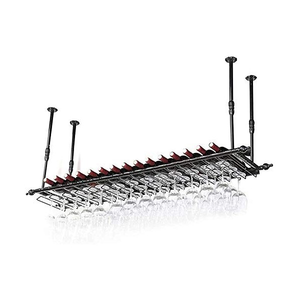 Casier à vin suspendu avec support en verre et étagère, casier à vin mural, porte-bouteille de vin suspendu à hauteur réglabl