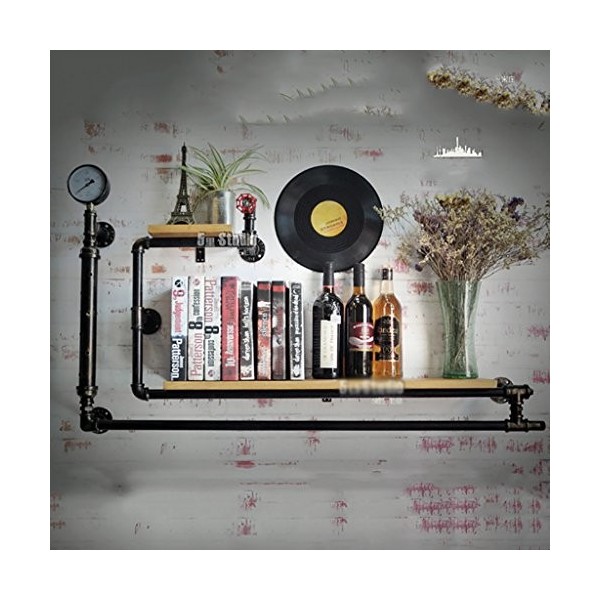 Casier à vin, loft Tuyau en Fer forgé Mur en Bois Massif Suspendu casier à vin Bar casier à vin, présentoir