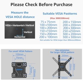 MOUNTUP MU0018 Support mural à mouvement complet pour la plupart des téléviseurs de 26 à 50 pouces, VESA max 300 x 300 mm ave