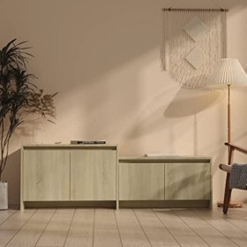 WIFESE Meuble TV Chêne Sonoma 146,5x35x50 cm Aggloméré Buffet Durable Meuble Stéréo Armoire TV Salon Table de Télévision Cham