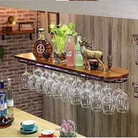Casier à vin en fer suspendu, avec néon, support à verres à vin en forme de U à lenvers, réglage à 5 vitesses, étagère en bo