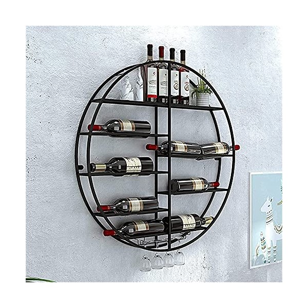 ELzEy Casier À Vin Monté Casier À Vin Mural Rond, Support De Grande Capacité, 12 Bouteilles Et 4 Tige Verre À Vin Support À V