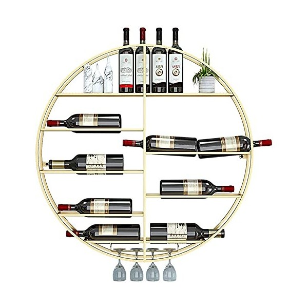 ELzEy Casier À Vin Monté Casier À Vin Mural Rond, Support De Grande Capacité, 12 Bouteilles Et 4 Tige Verre À Vin Support À V