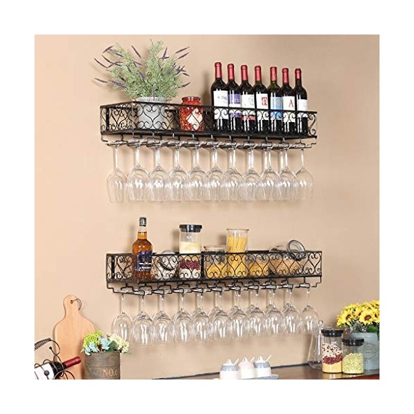 Cadre de verre à vin en verre Casier à vin mural en métal, salle à manger et salon présentoir multifonctionnel de casier à vi