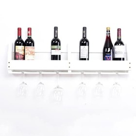 Casier à vin Mural, présentoir à vin monocouche avec Suspension de Verre à vin, casier à Bouteilles de vin Peu encombrant, ad