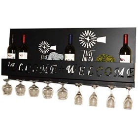 Casier à vin Mural sous larmoire Porte-Bouteilles de vin en Fer Support à gobelets à lenvers Présentoir de décoration Indus