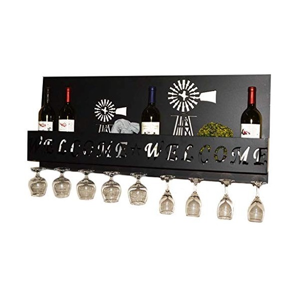 Casier à vin Mural sous larmoire Porte-Bouteilles de vin en Fer Support à gobelets à lenvers Présentoir de décoration Indus