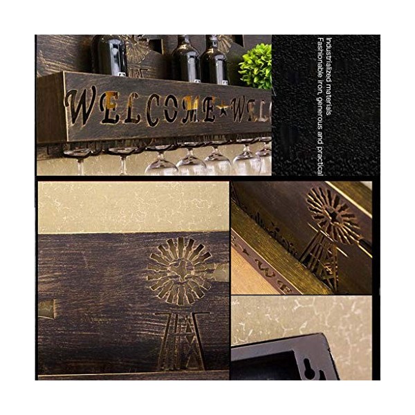 Casier à vin Mural sous larmoire Porte-Bouteilles de vin en Fer Support à gobelets à lenvers Présentoir de décoration Indus