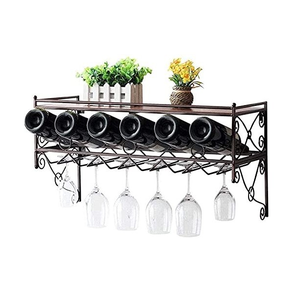ELzEy Casier à vin mural en métal casier à vin fer verre à vin support suspendu et étagère de support pour cuisine/Bar/Restau