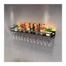 KAZUP Casier à vin Mural de Style Industriel à 1/2 Couches de Garde-Corps Anti-Chute, casier à Verres à vin inversé avec lumi